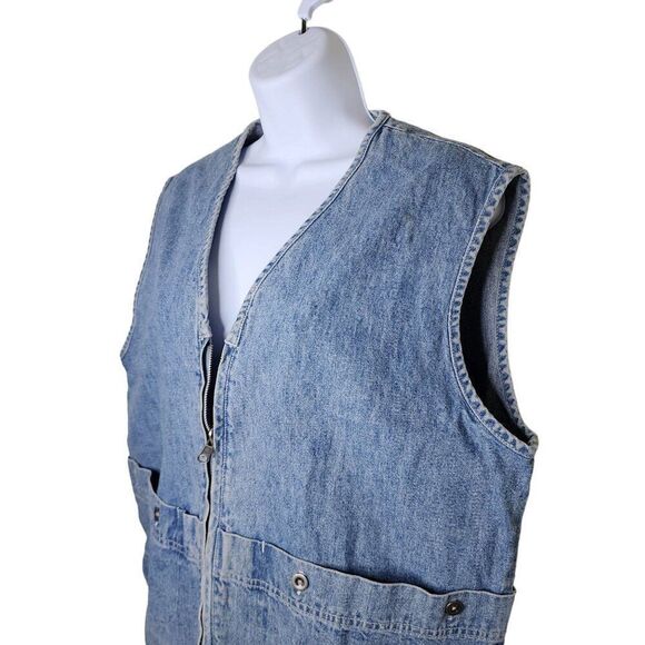 Vintage 80s Denim Vest Pockets Womens Size L Blue Zip Front - Picture 4 of 8